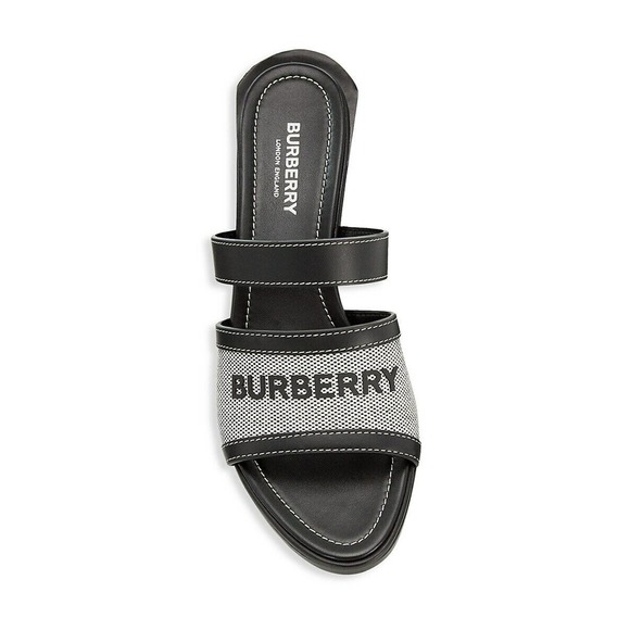 NIB BURBERRY HONOUR BLACK LEATHER LOGO SLIDE SANDALS MULE PUMPS 37 ITALY $690 - Picture 7 of 12